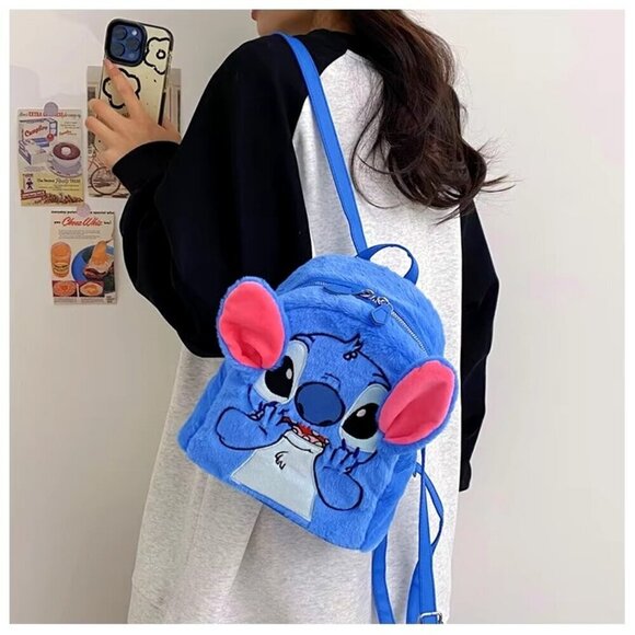NWT Disney Stitch Blue Plush Small Backpack - Picture 2 of 7